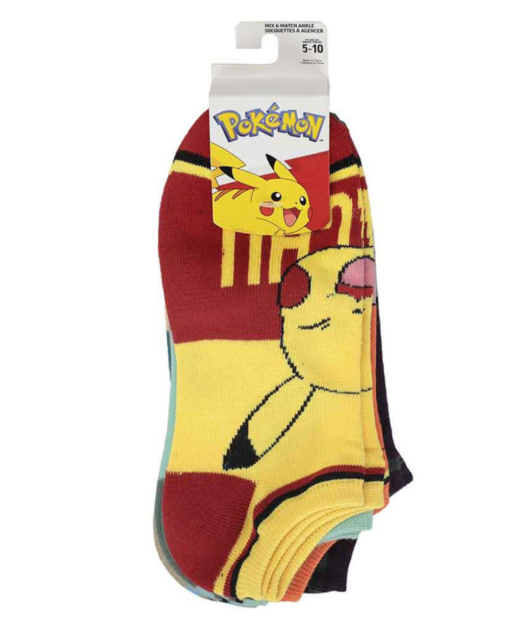 Pokemon Character Names Youth Ankle Socks 6-Pack Size 9-11 Bioworld Pikachu Gengar