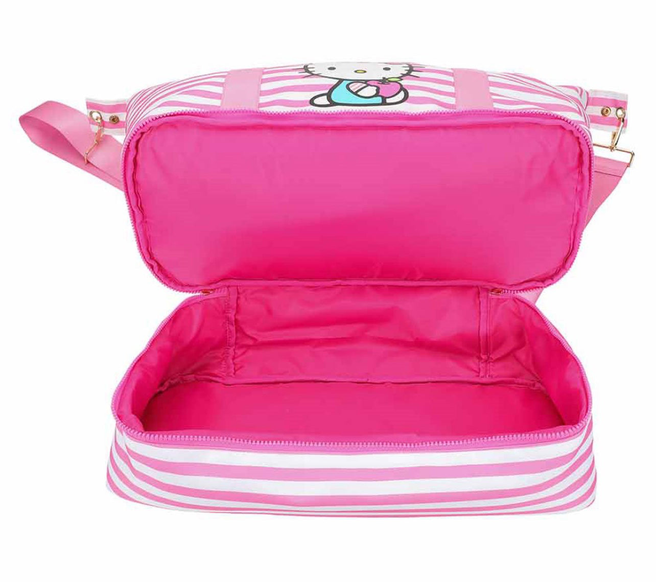 Bioworld Hello Kitty Striped Duffle Travel Bag ā Pink & White
