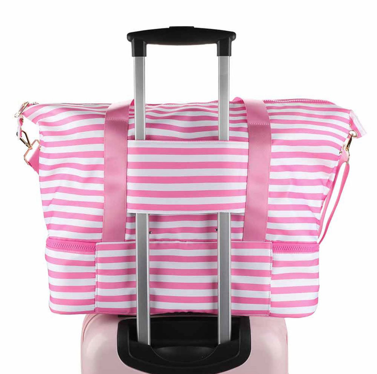 Bioworld Hello Kitty Striped Duffle Travel Bag ā Pink & White