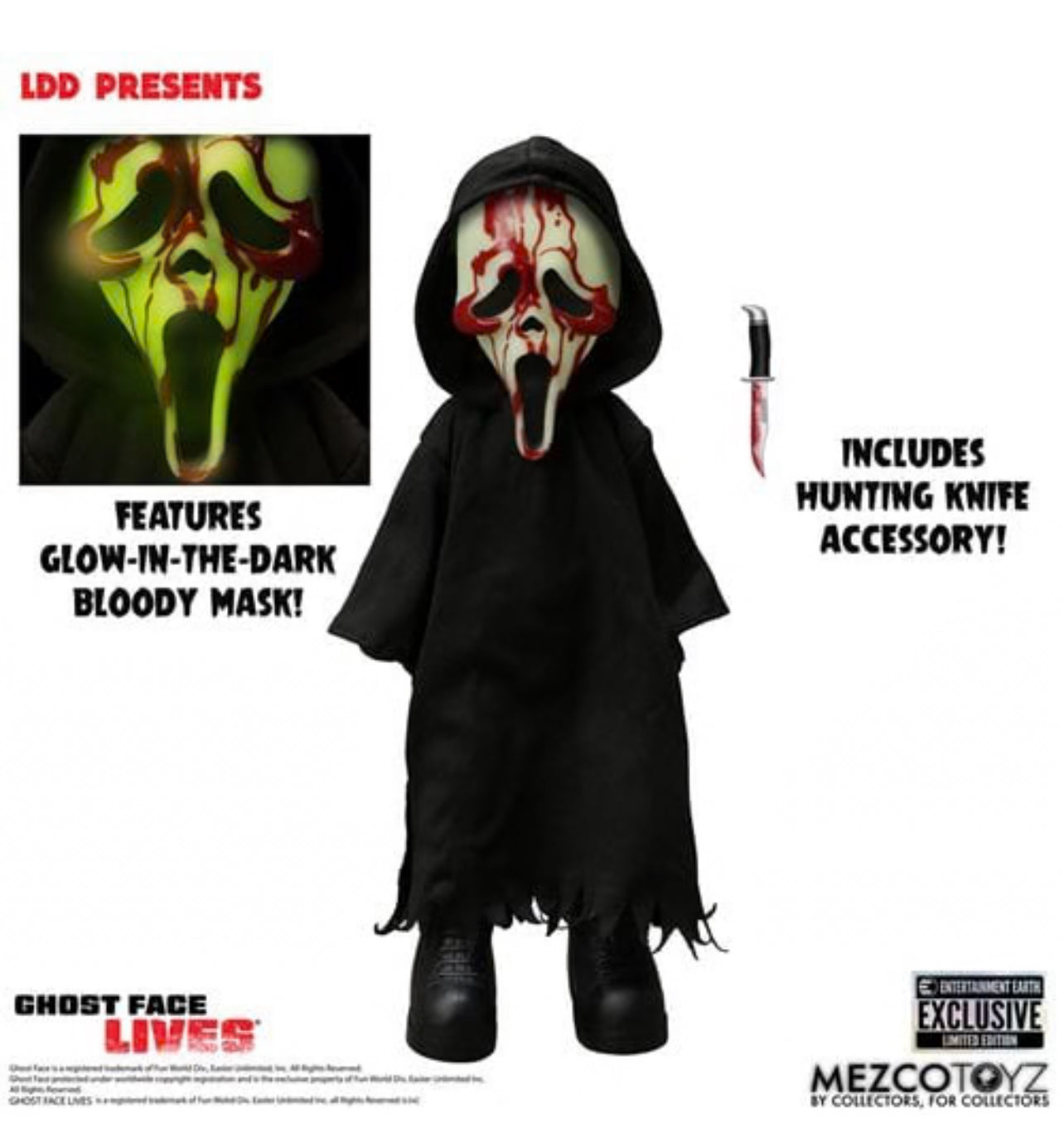 Living Dead Doll Ghost Face Lives EE Exclusive Glow in the Dark Blood Mezco Toyz
