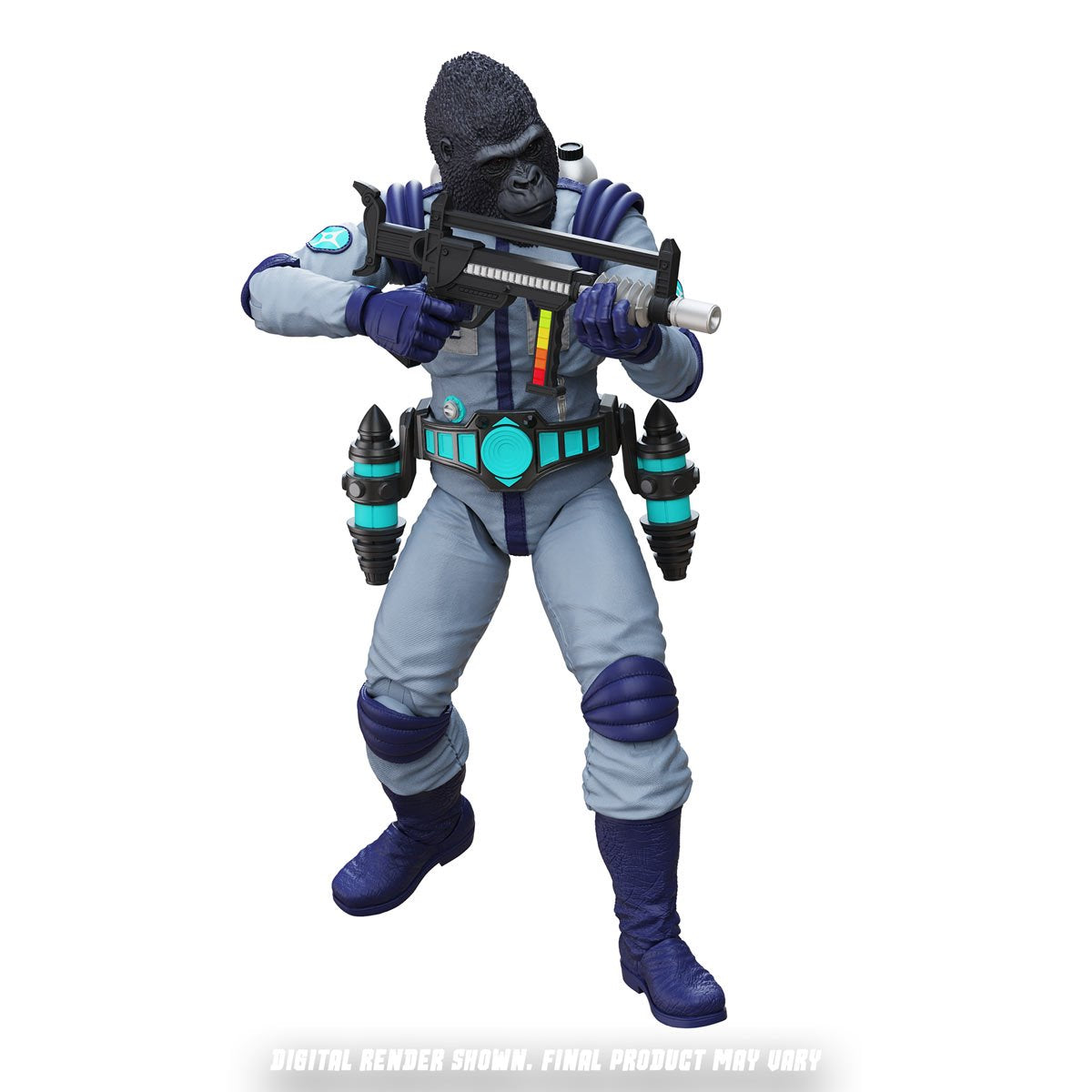 Epic H.A.C.K.S. Rand Arora: Gamma Squad Leader 6-Inch Action Figure — Figure with the included alternate Larry gorilla head holding the laser rifle