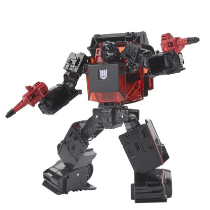 Transformers Generations War for Cybertron: Earthrise Deluxe WFC-E41 Decepticon Runabout — robot-mode pose holding separate blaster accessories