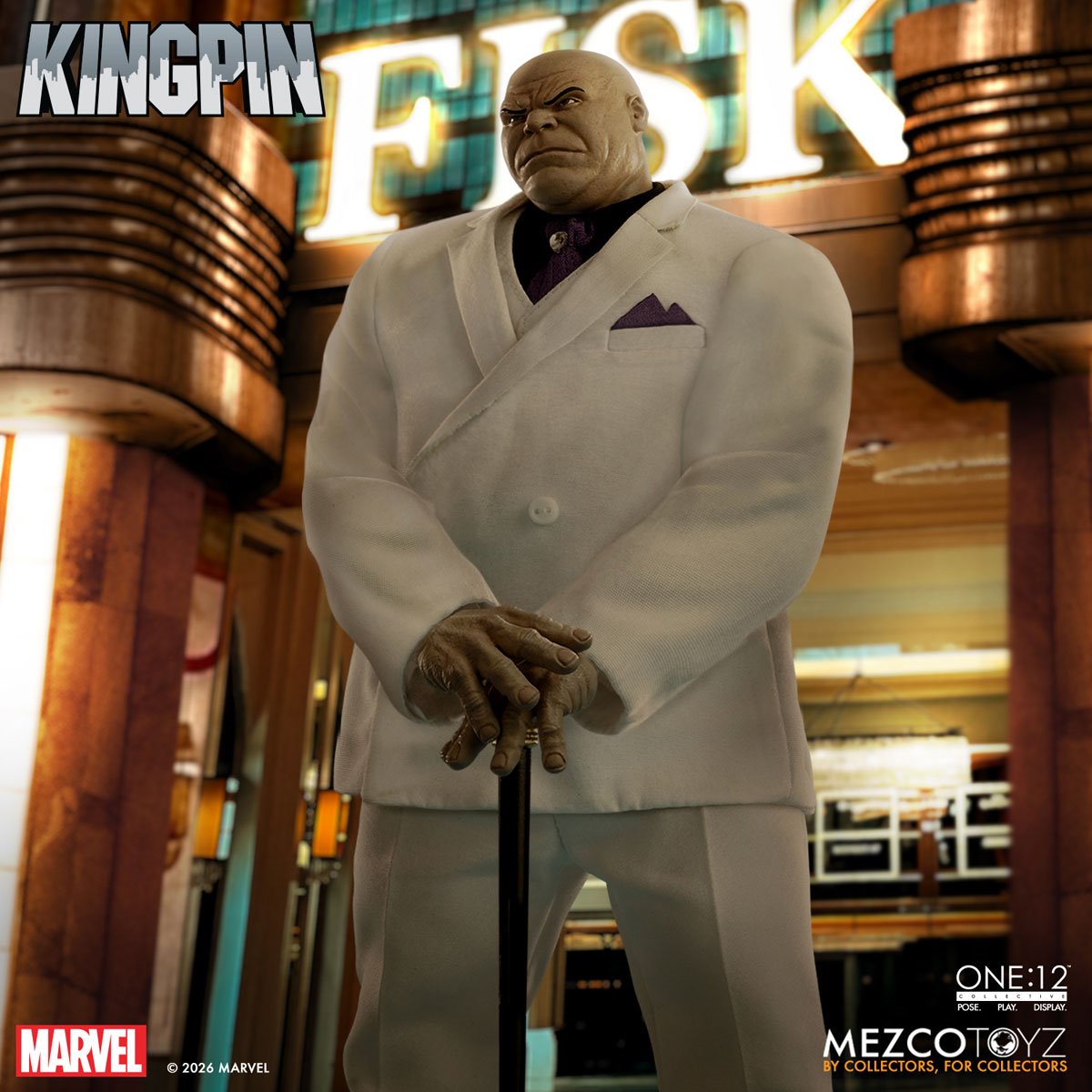 Kingpin One:12 Collective Action Figure — three-quarter view resting hands on cane