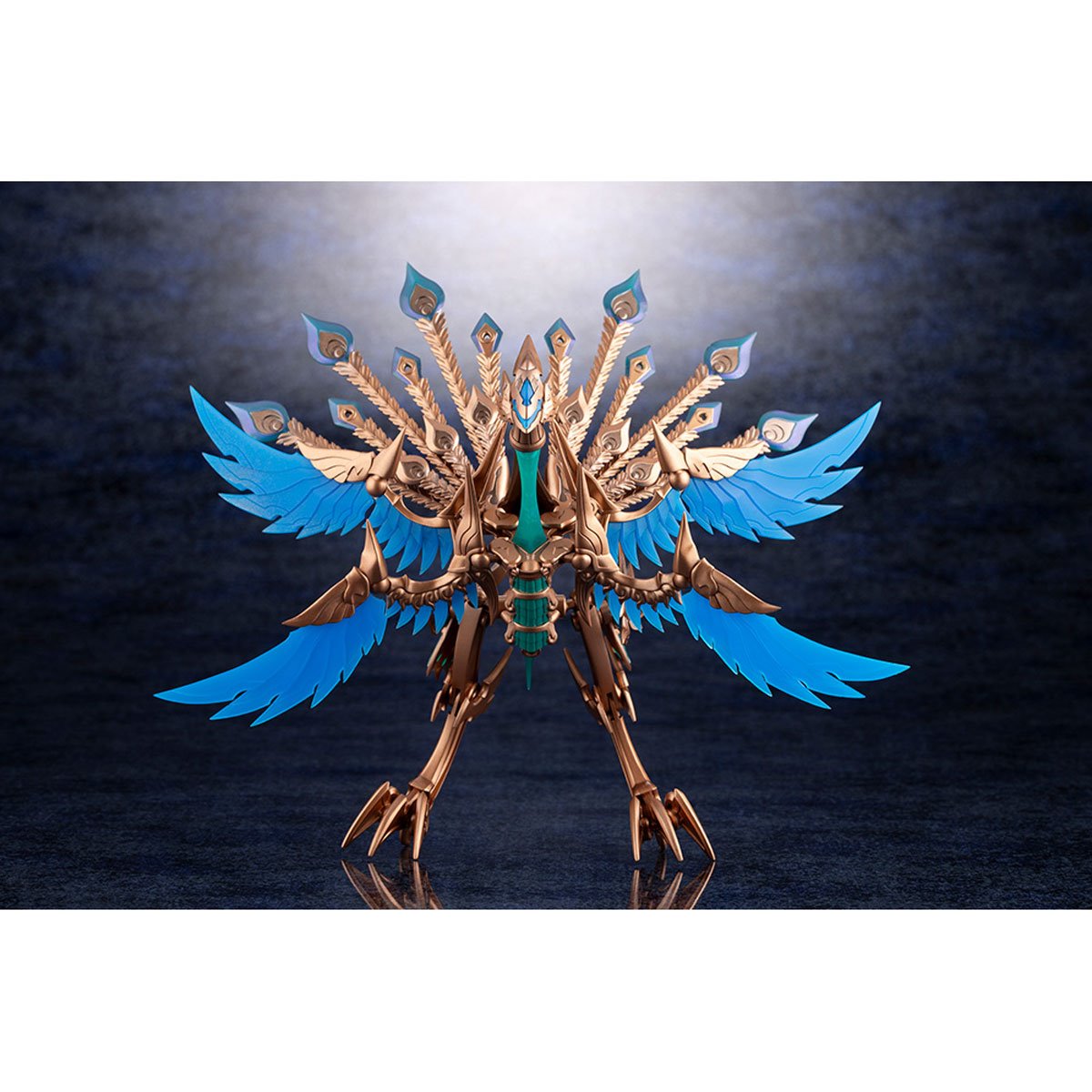 Arcanadea XenoAlma Orage Pavorea Model Kit — Monster Mode front view with wings and tail feathers spread