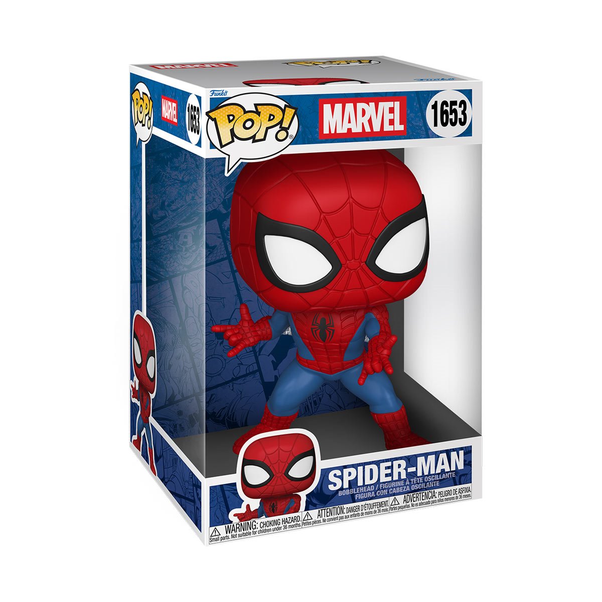 Spider-Man Jumbo 10-Inch Funko Pop! Vinyl Figure #1653 — Window-box packaging for Jumbo Spider-Man Pop! number 1653