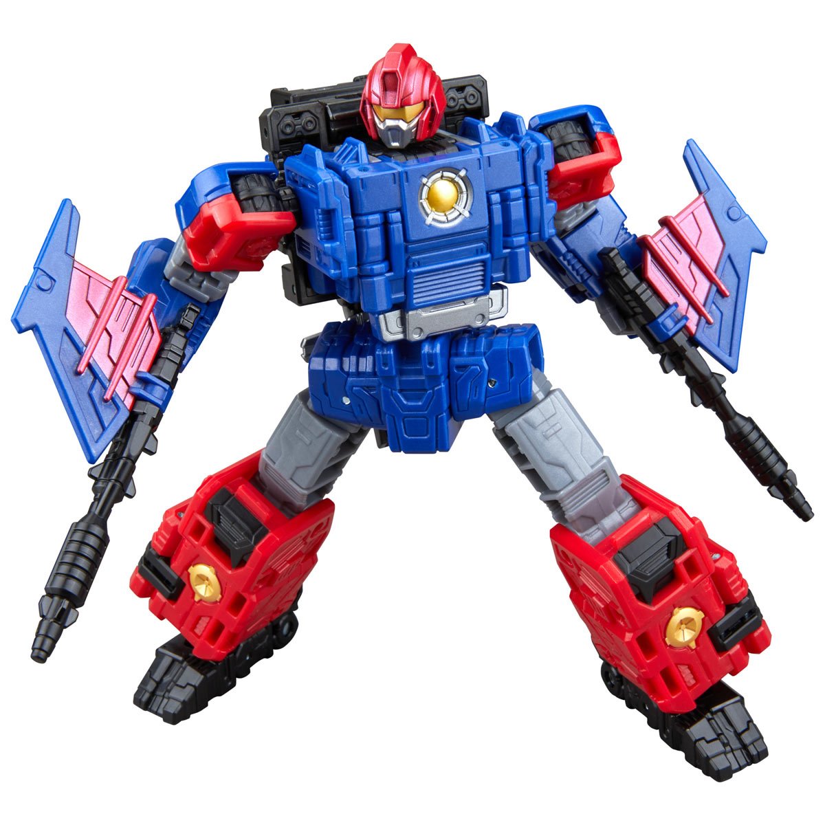 Transformers Generations Age of the Primes Voyager Nexus Prime — Robot mode in a wide stance with two blasters