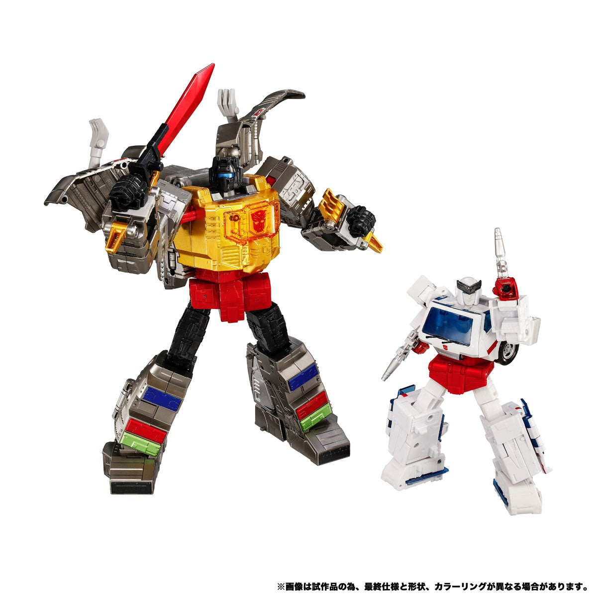 Transformers Dramatic Capture Series Dinobot Island Part 1 Ratchet and Grimlock Set — Grimlock and Ratchet robot-mode pose with sword and tool accessories