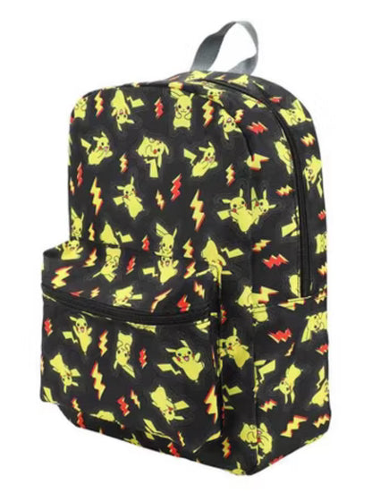 Pokemon All Over Print Pikachu Electric Type Backpack 2 Pockets Mesh Side Pocket