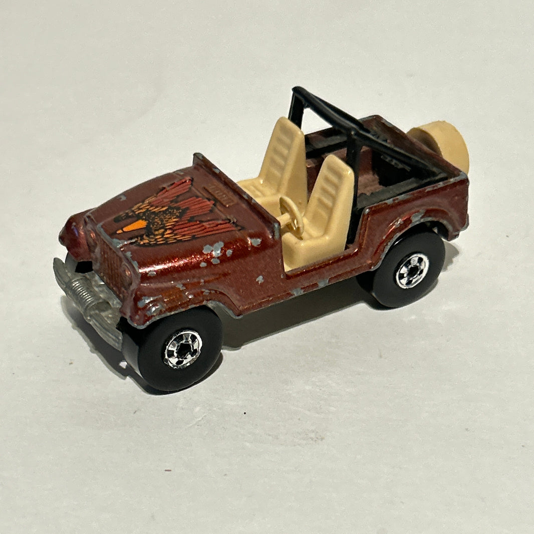 Hot Wheels 1981 Jeep CJ-7 Car Brown Malaysia 1:64 Eagle on Hood 80's Vintage