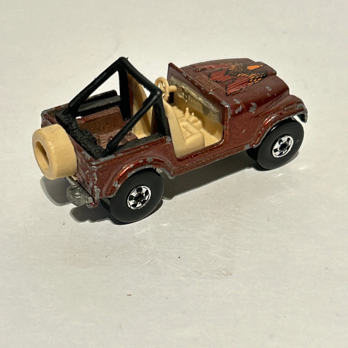 Hot Wheels 1981 Jeep CJ-7 Car Brown Malaysia 1:64 Eagle on Hood 80's Vintage