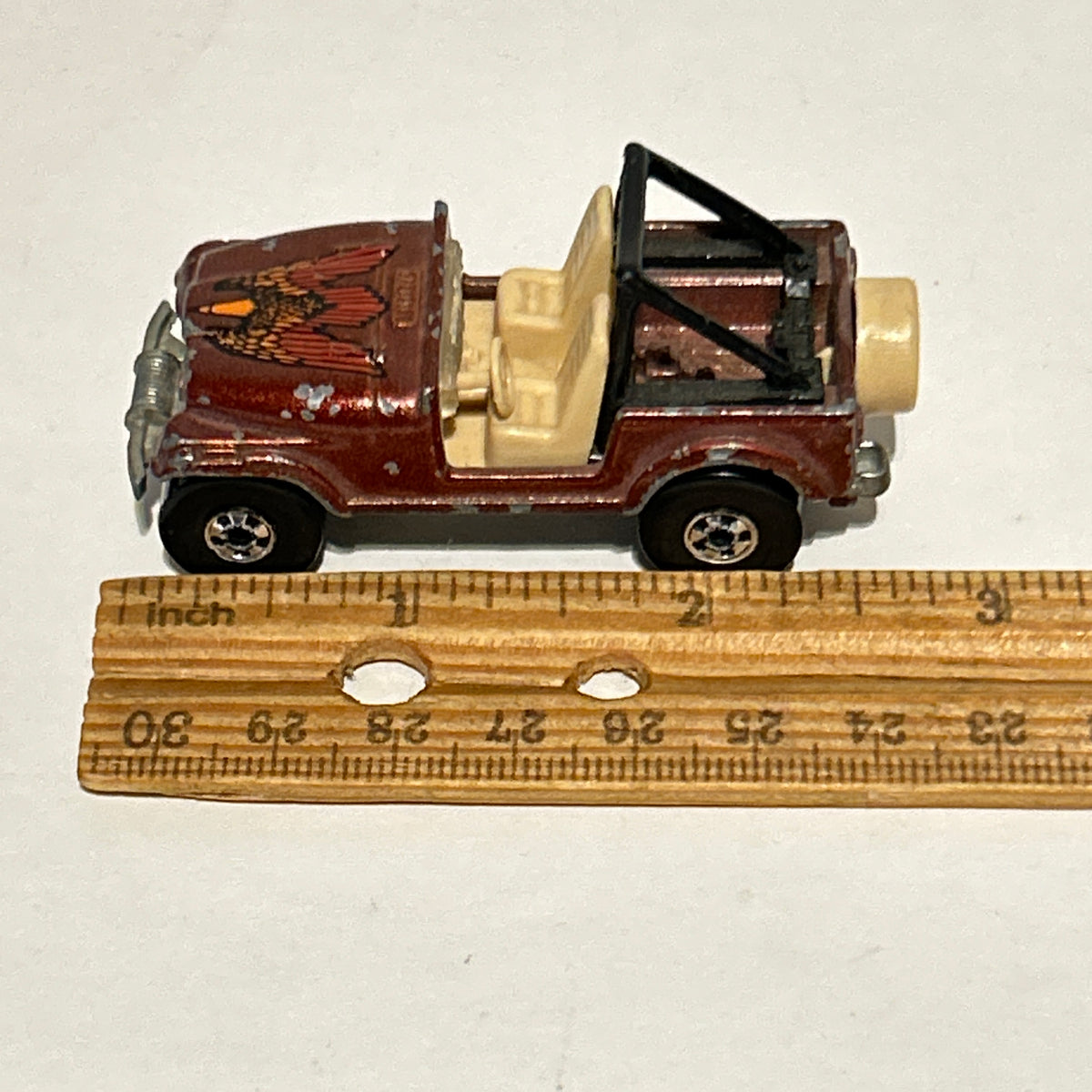 Hot Wheels 1981 Jeep CJ-7 Car Brown Malaysia 1:64 Eagle on Hood 80's Vintage