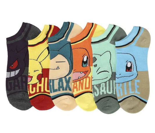 Pokemon Character Names Youth Ankle Socks 6-Pack Size 9-11 Bioworld Pikachu Gengar