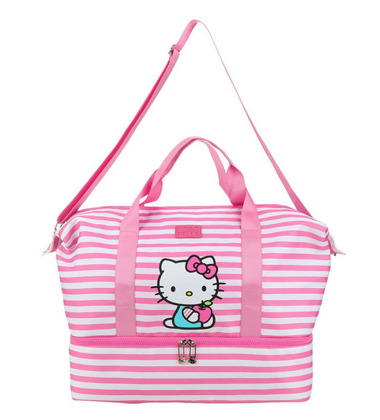 Bioworld Hello Kitty Striped Duffle Travel Bag – Pink & White