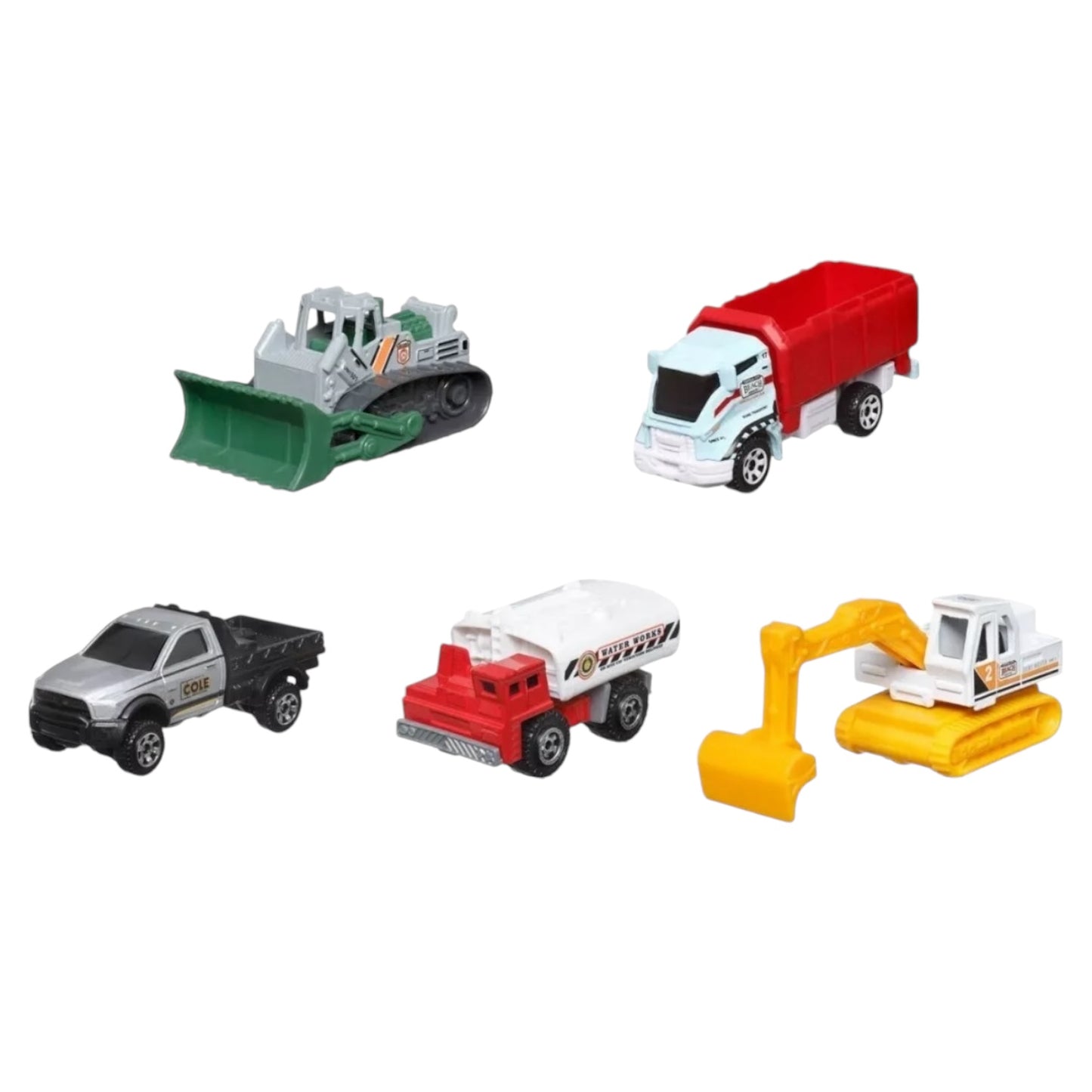 Matchbox 5 Pack 2024 MBX Construction 3 With Red Tilt n Tip Excavator Bull Dozer