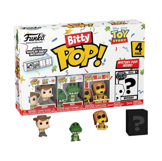 Funko Bitty Pop! Toy Story Vinyl Figures 4 Pack Woody Rex Slinky Dog Mystery Mini