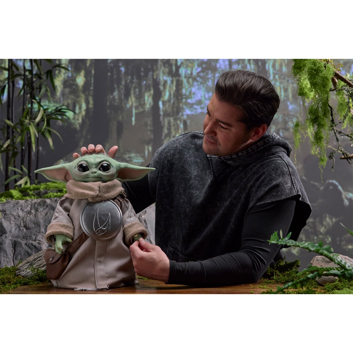 Star Wars Ultimate Grogu 1:1 Scale Premium Animatronic Replica — full figure displayed beside a person
