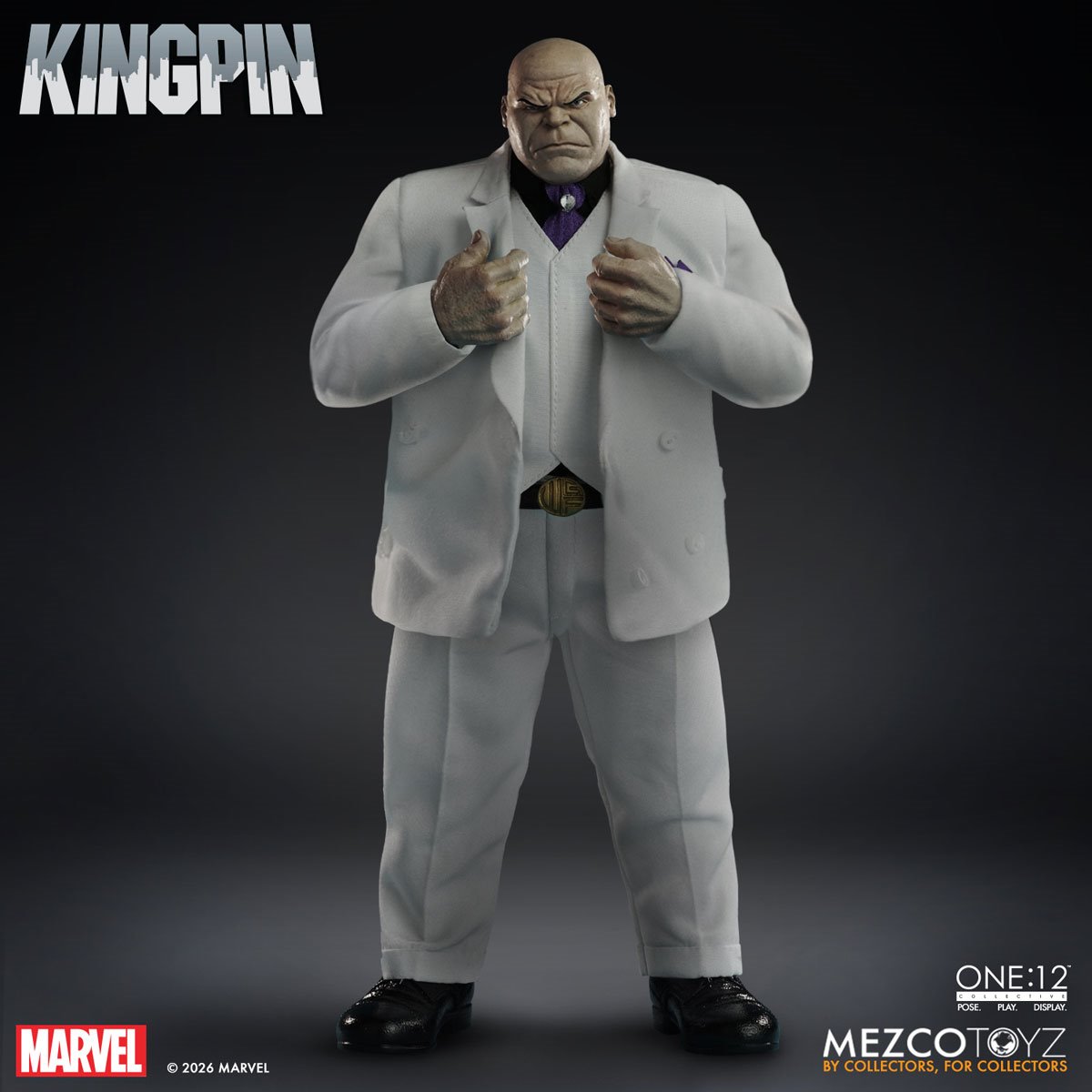 Kingpin One:12 Collective Action Figure — full standing view adjusting suit jacket
