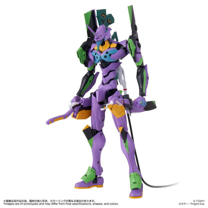 Neon Genesis Evangelion Unit-01 Toyrise Action Figure — full standing view with weapons and cable