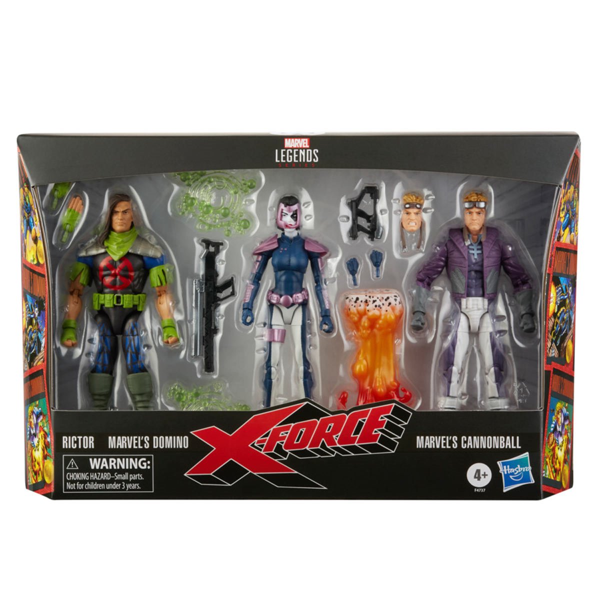 X-Force Marvel Legends Rictor, Domino, and Cannonball 6-Inch Action Figures 3-Pack — front window-box packaging for three-figure set