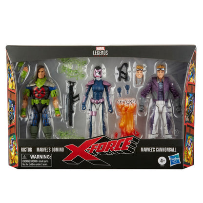 X-Force Marvel Legends Rictor, Domino, and Cannonball 6-Inch Action Figures 3-Pack — front window-box packaging for three-figure set