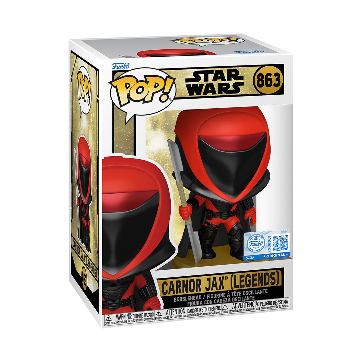 Star Wars Carnor Jax (Legends) Funko Pop! Vinyl Figure #863 - Specialty — window-box packaging view with original Special Edition sticker