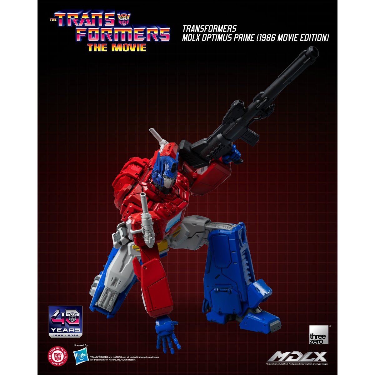 Transformers Optimus Prime 1986 Movie Edition MDLX Action Figure — kneeling pose with raised blaster
