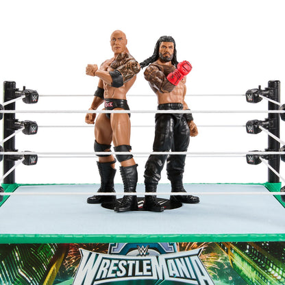 WWE Bloodline Rules Playset — Included The Rock and Roman Reigns figures posed back-to-back in the WrestleMania ring