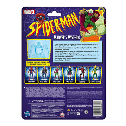 Spider-Man Marvel Legends Series 6-Inch Mysterio Action Figure — rear retro cardback packaging with original printed product information